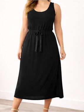 GAP Black Sleeveless Drawstring Waist Midi Dress